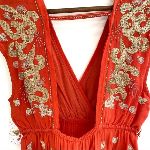 Free people red gold sequin embroidered open back top size small - Picture 5 of 9
